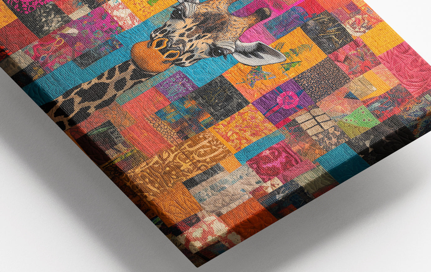Close-up of Patchwork Giraffe African American canvas print detail