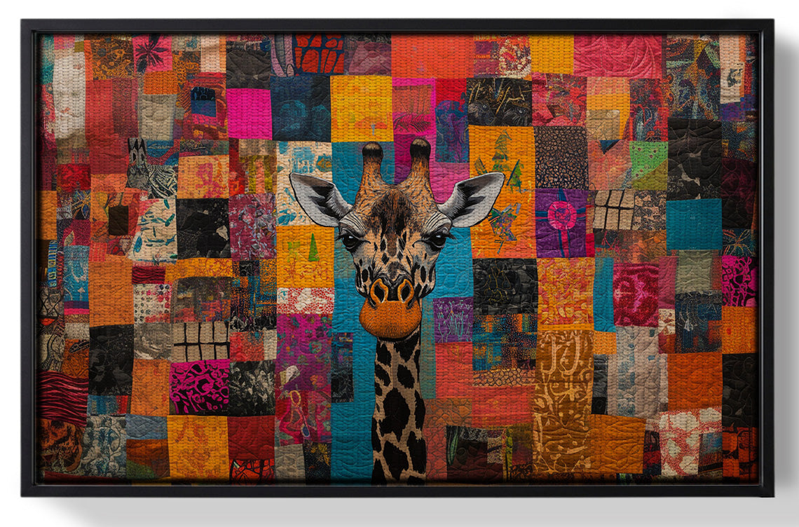 Framed Patchwork Giraffe African American canvas print for home decor