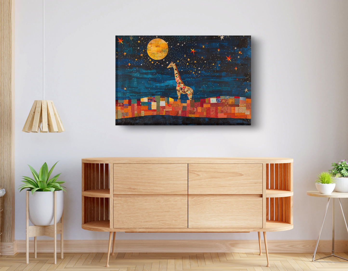 Moonlit Giraffe Mosaic African American canvas print displayed as living room wall decor