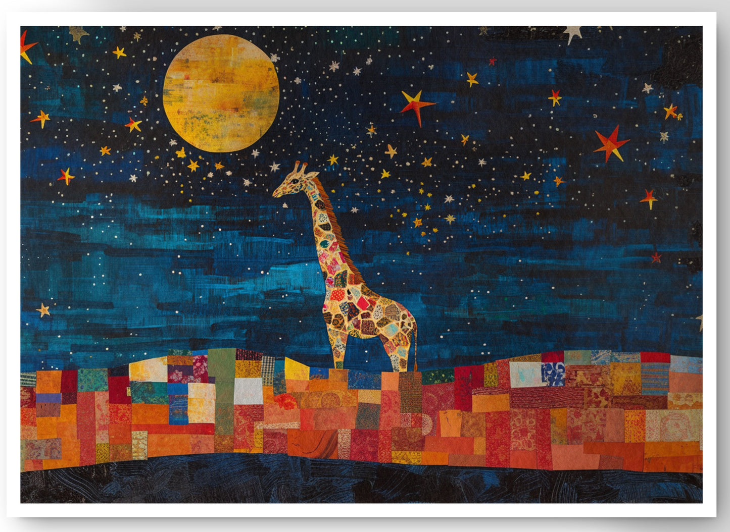Moonlit Giraffe Mosaic African American canvas print by MoomZee Artwork
