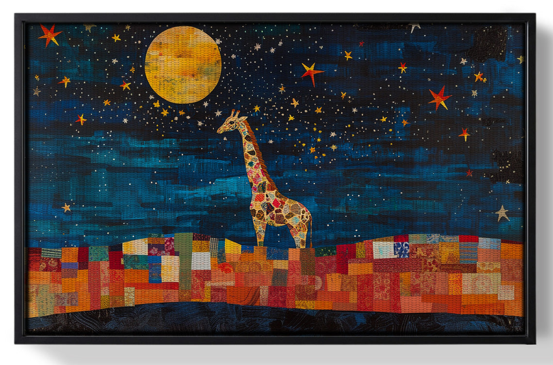 Framed Moonlit Giraffe Mosaic African American canvas print for home decor