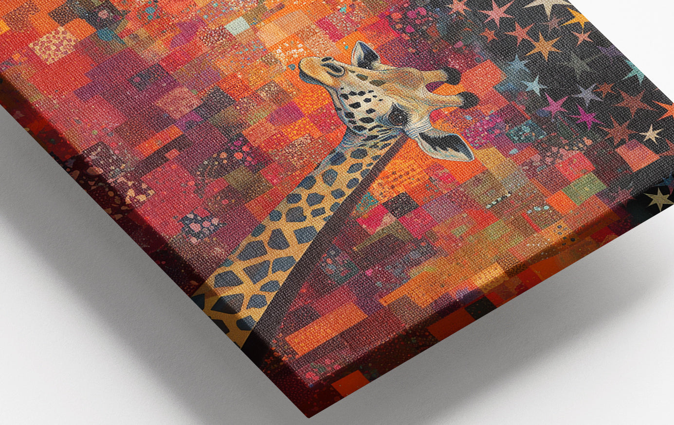 Close-up of Red Patchwork Giraffe Black African American canvas print detail