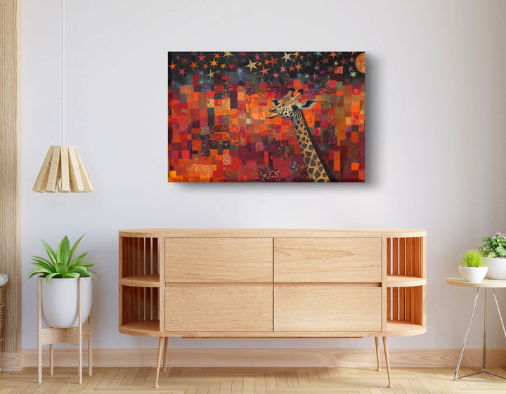 Red Patchwork Giraffe Black Wall Art