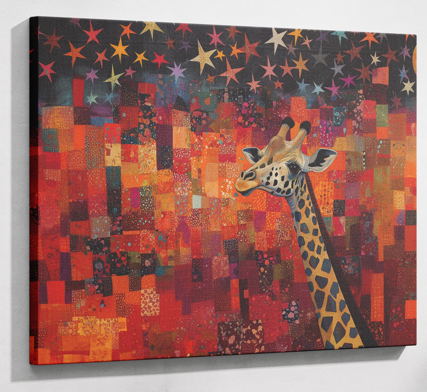 Red Patchwork Giraffe Black African American canvas print canvas print with visible wall art format