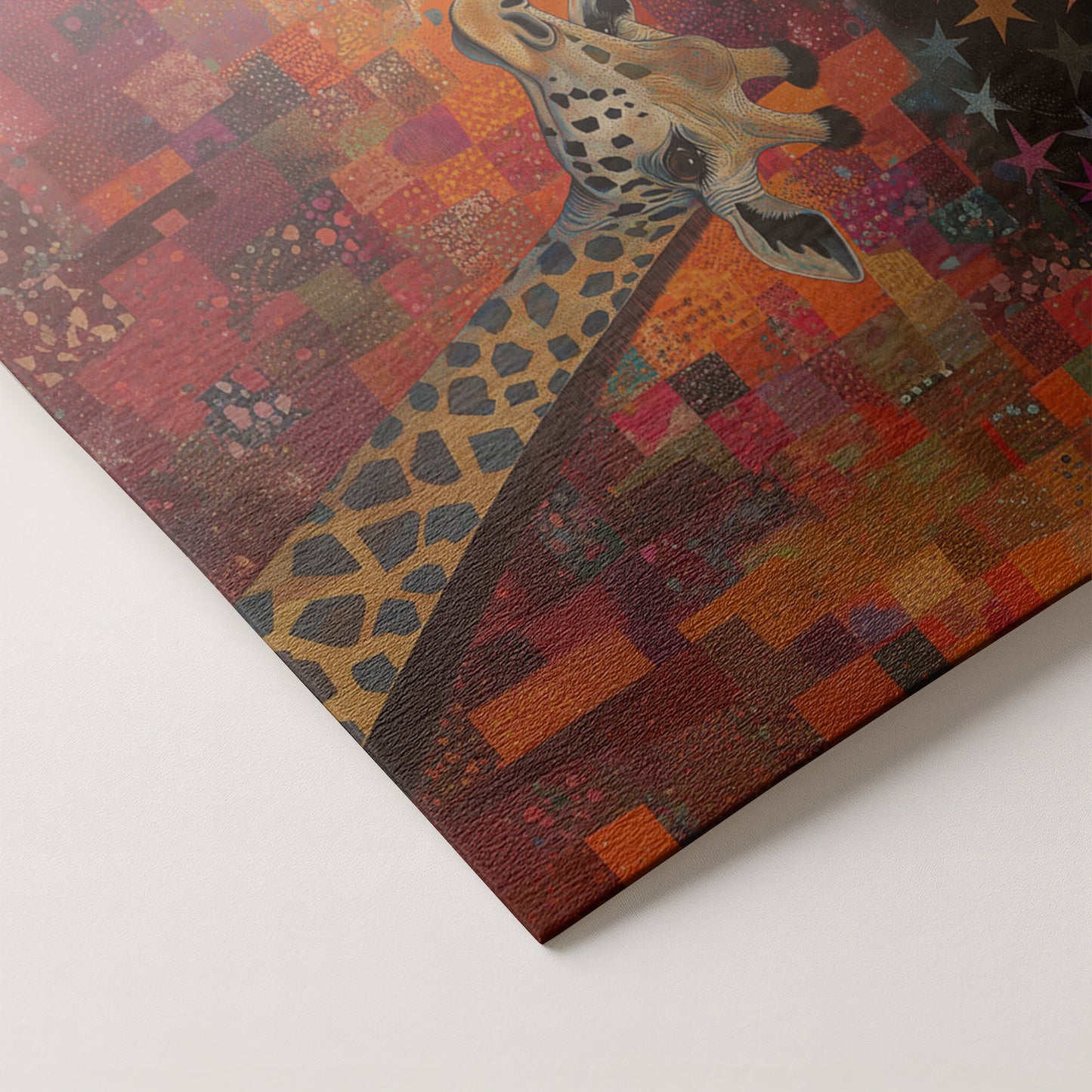 Red Patchwork Giraffe Black African American canvas print artwork by MoomZee Artwork