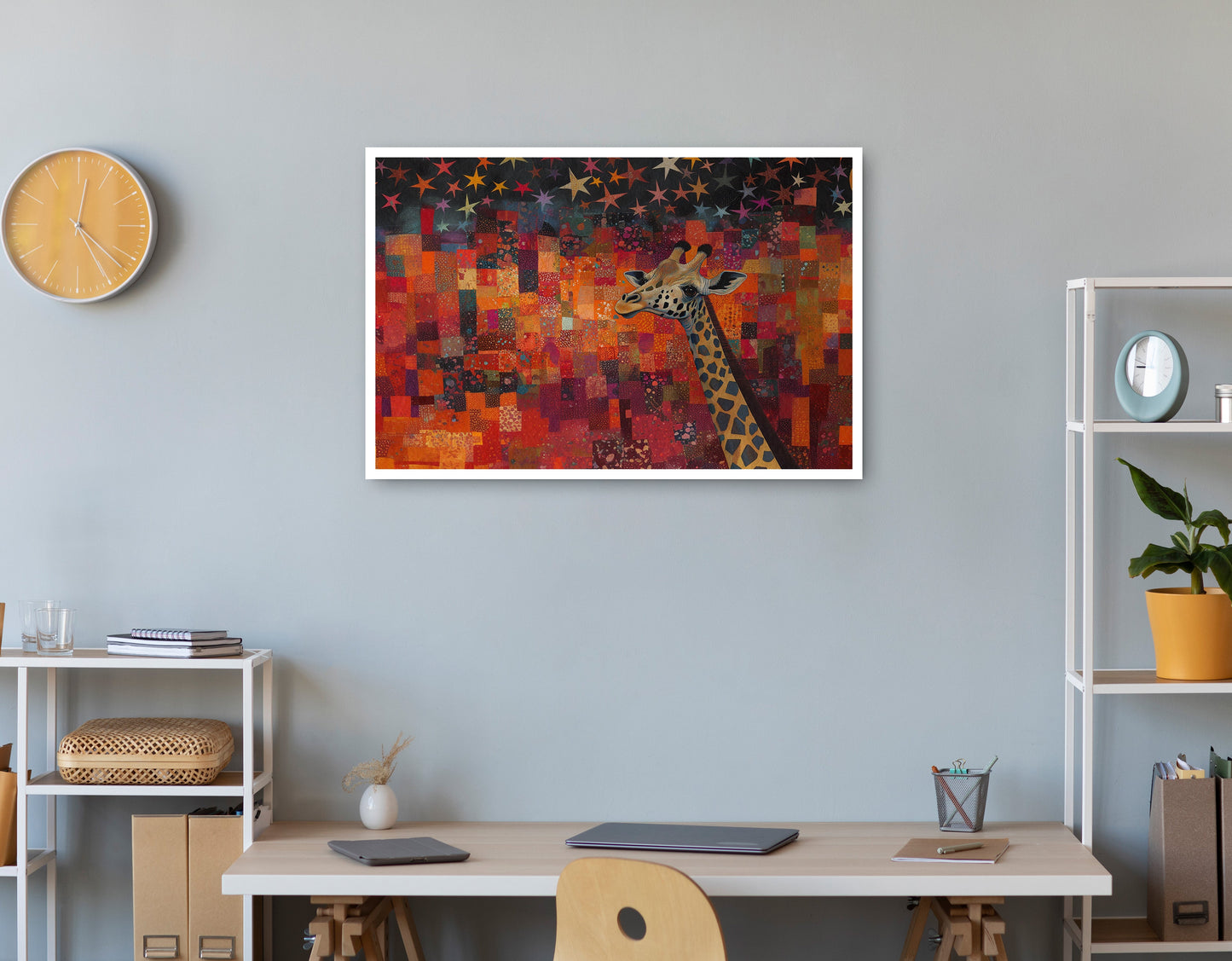 Red Patchwork Giraffe Black African American canvas print print view