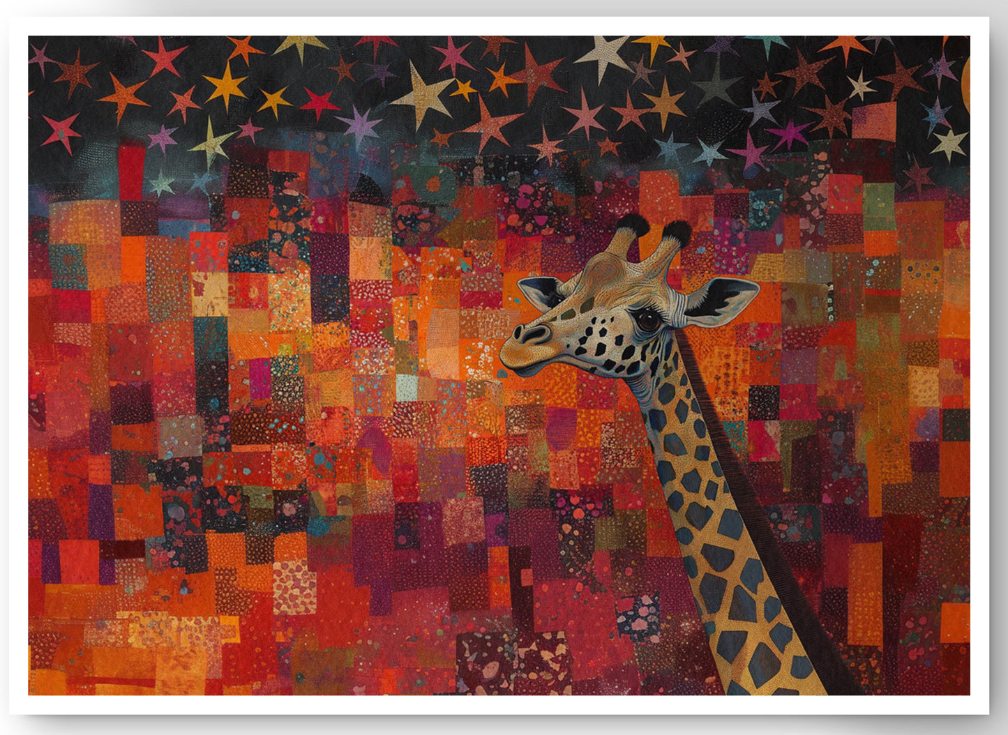 Red Patchwork Giraffe Black African American canvas print by MoomZee Artwork
