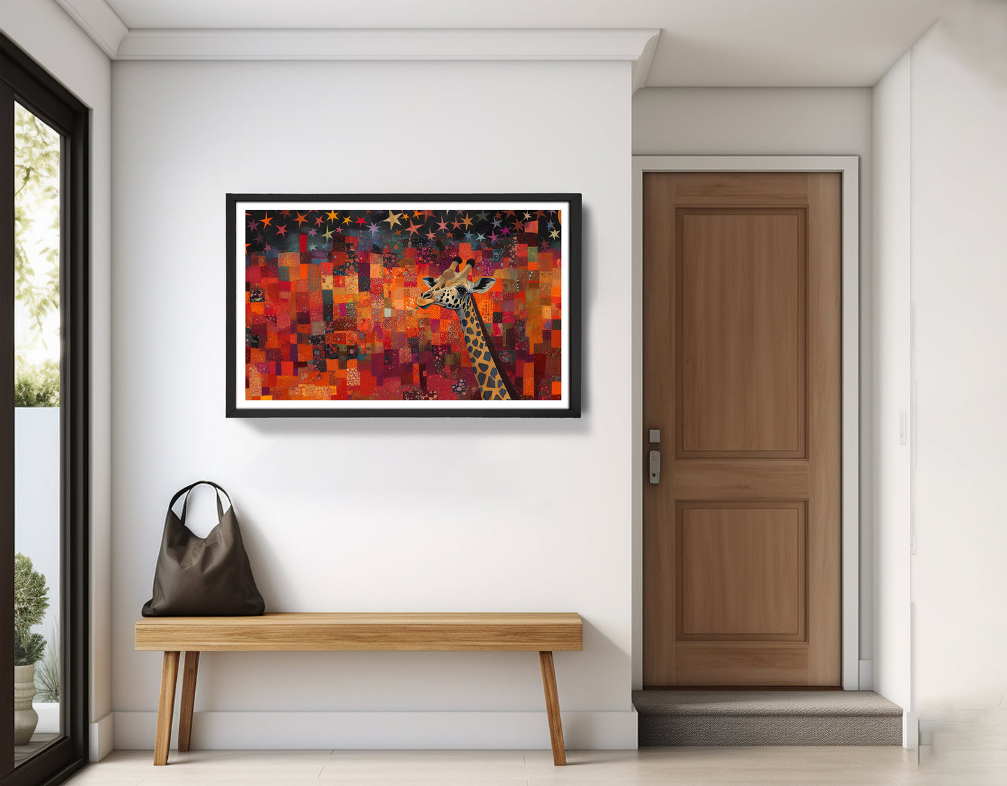 Red Patchwork Giraffe Black African American canvas print view 71