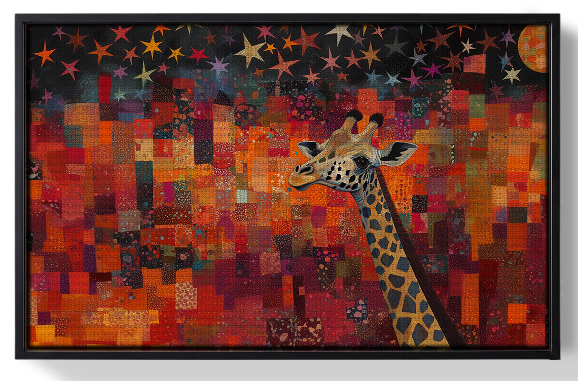 Framed Red Patchwork Giraffe Black African American canvas print for home decor