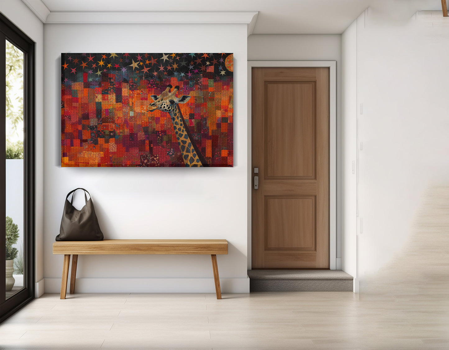 Red Patchwork Giraffe Black African American canvas print view 17