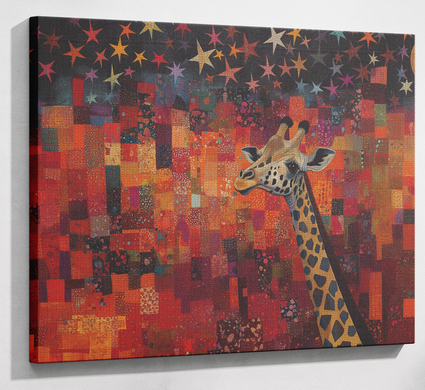 Red Patchwork Giraffe Black African American canvas print view 13