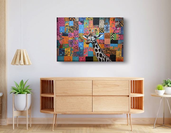 Colorful Patchwork Giraffe African American Wall Art