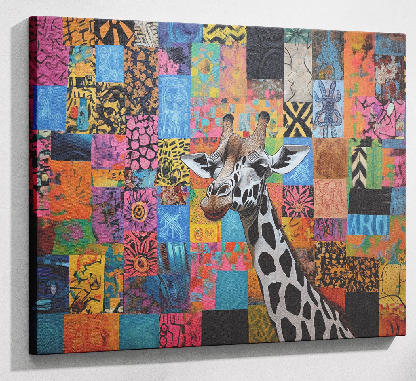 Colorful Patchwork Giraffe African American canvas print canvas print with visible wall art format