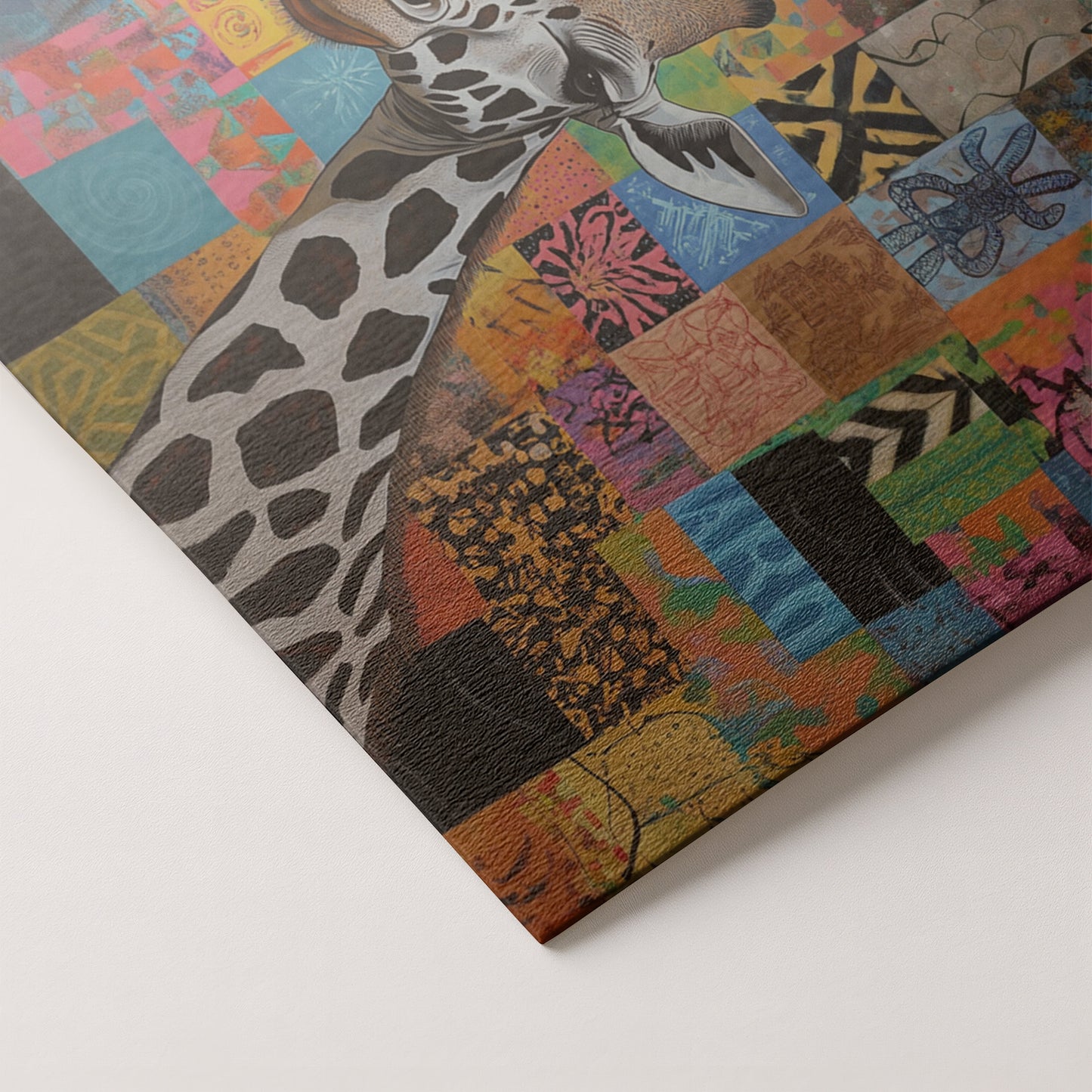Colorful Patchwork Giraffe African American canvas print artwork by MoomZee Artwork