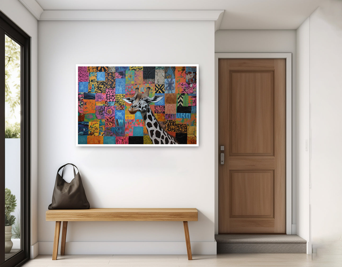 Colorful Patchwork Giraffe African American canvas print home decor view