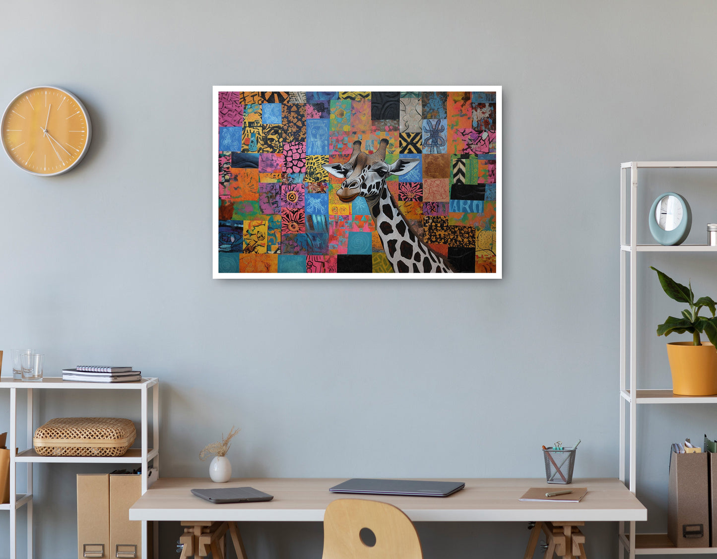 Colorful Patchwork Giraffe African American canvas print print view