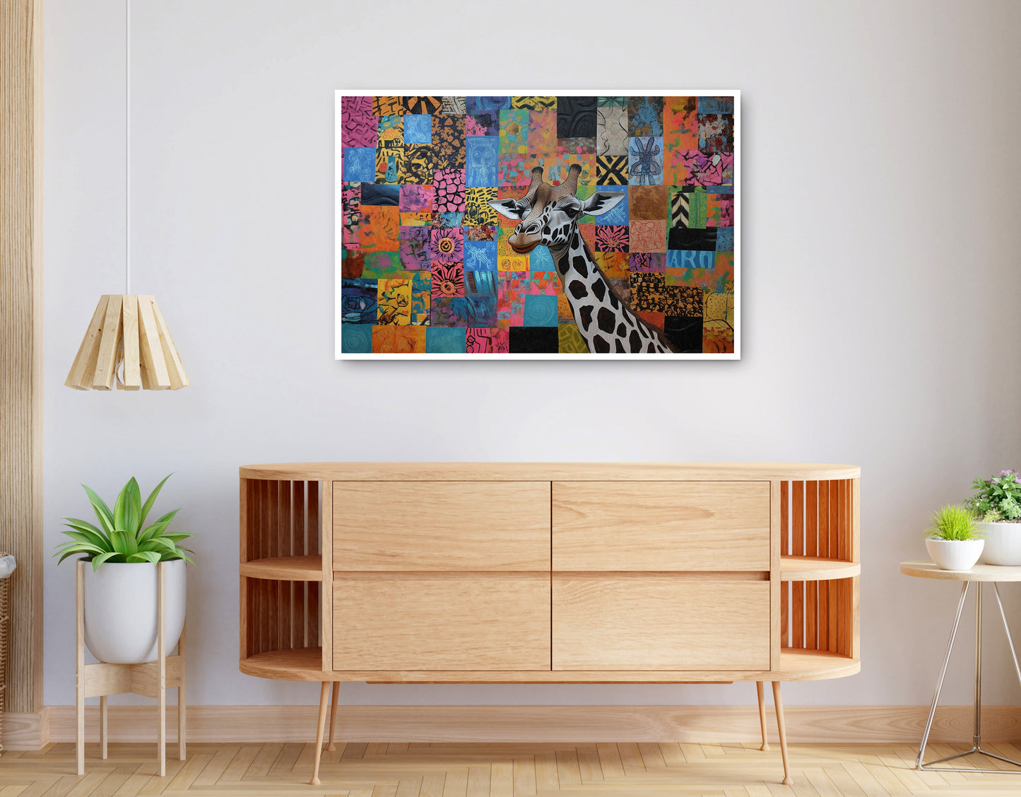 Alternate view of Colorful Patchwork Giraffe African American canvas print