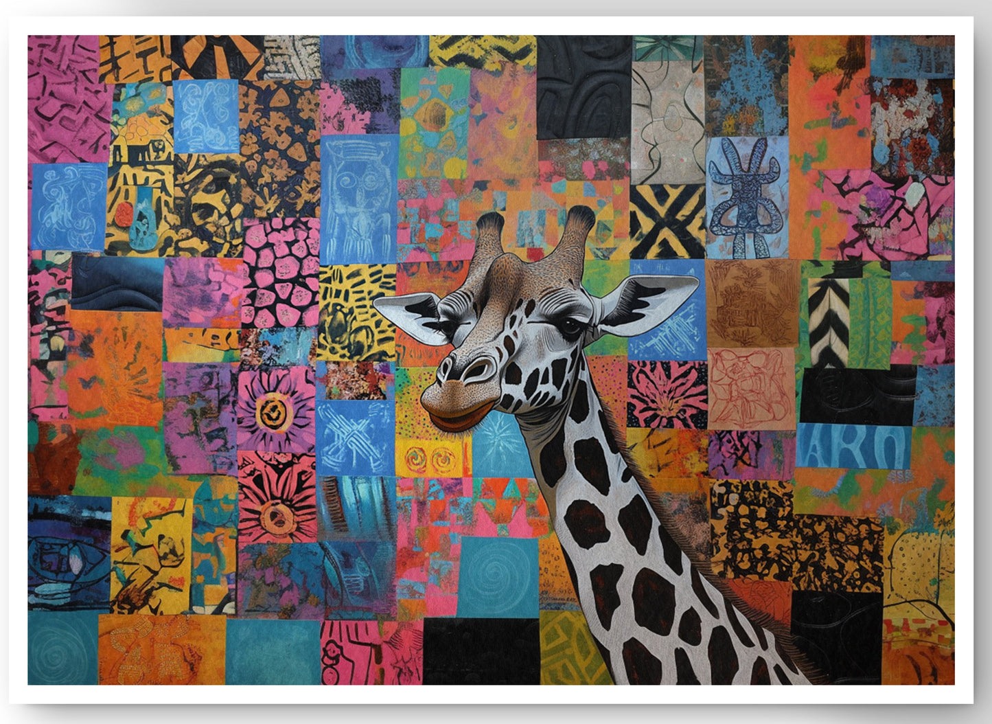 Colorful Patchwork Giraffe African American canvas print by MoomZee Artwork