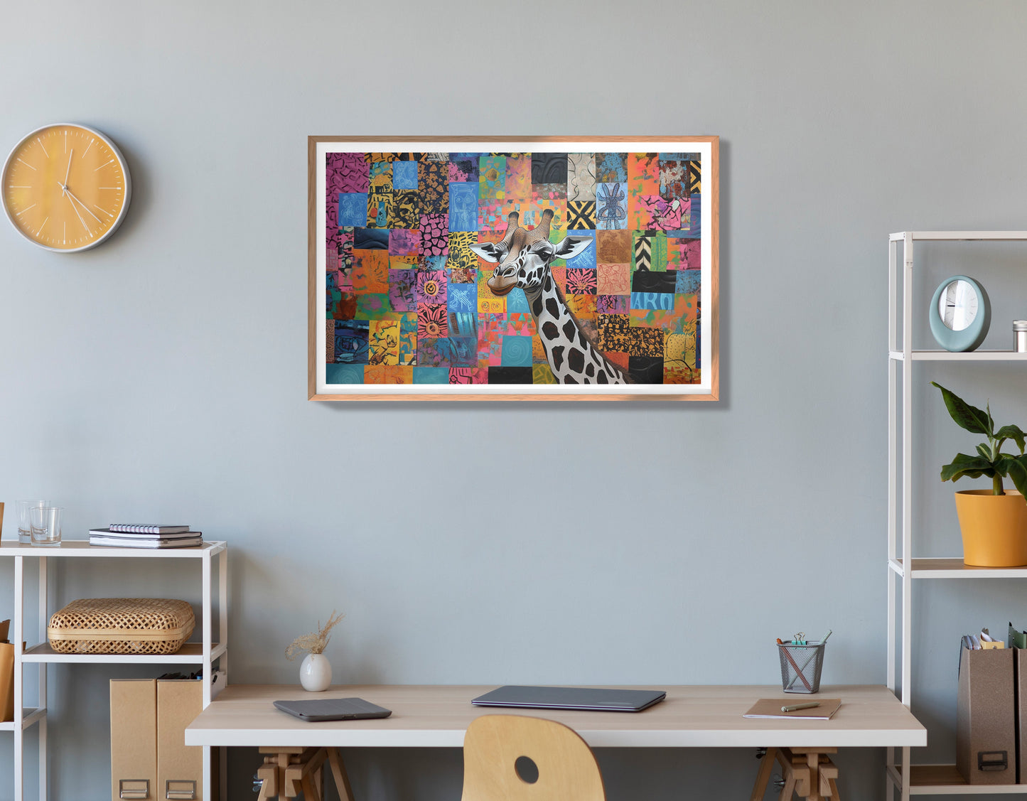 Colorful Patchwork Giraffe African American canvas print view 84