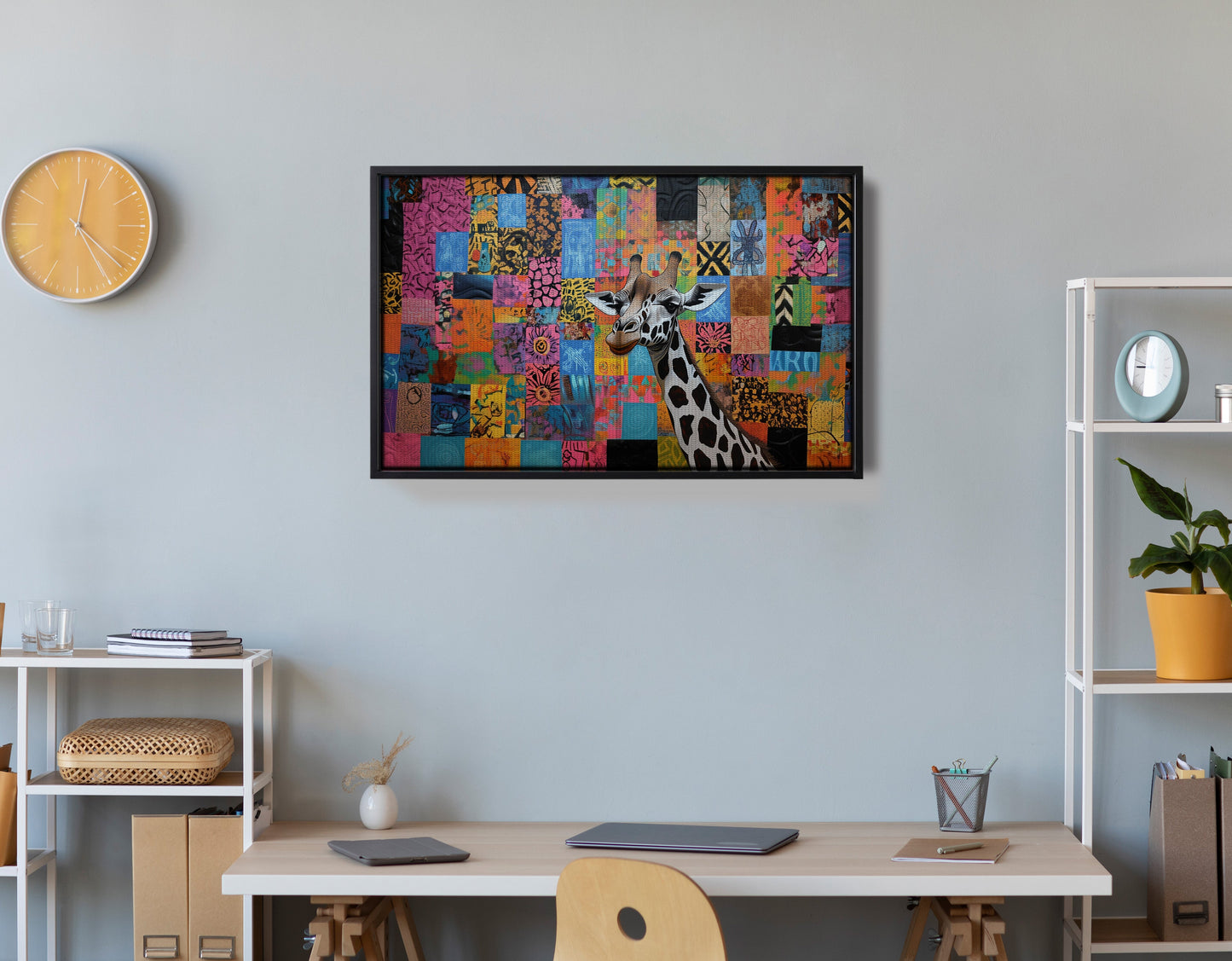 Colorful Patchwork Giraffe African American canvas print view 30