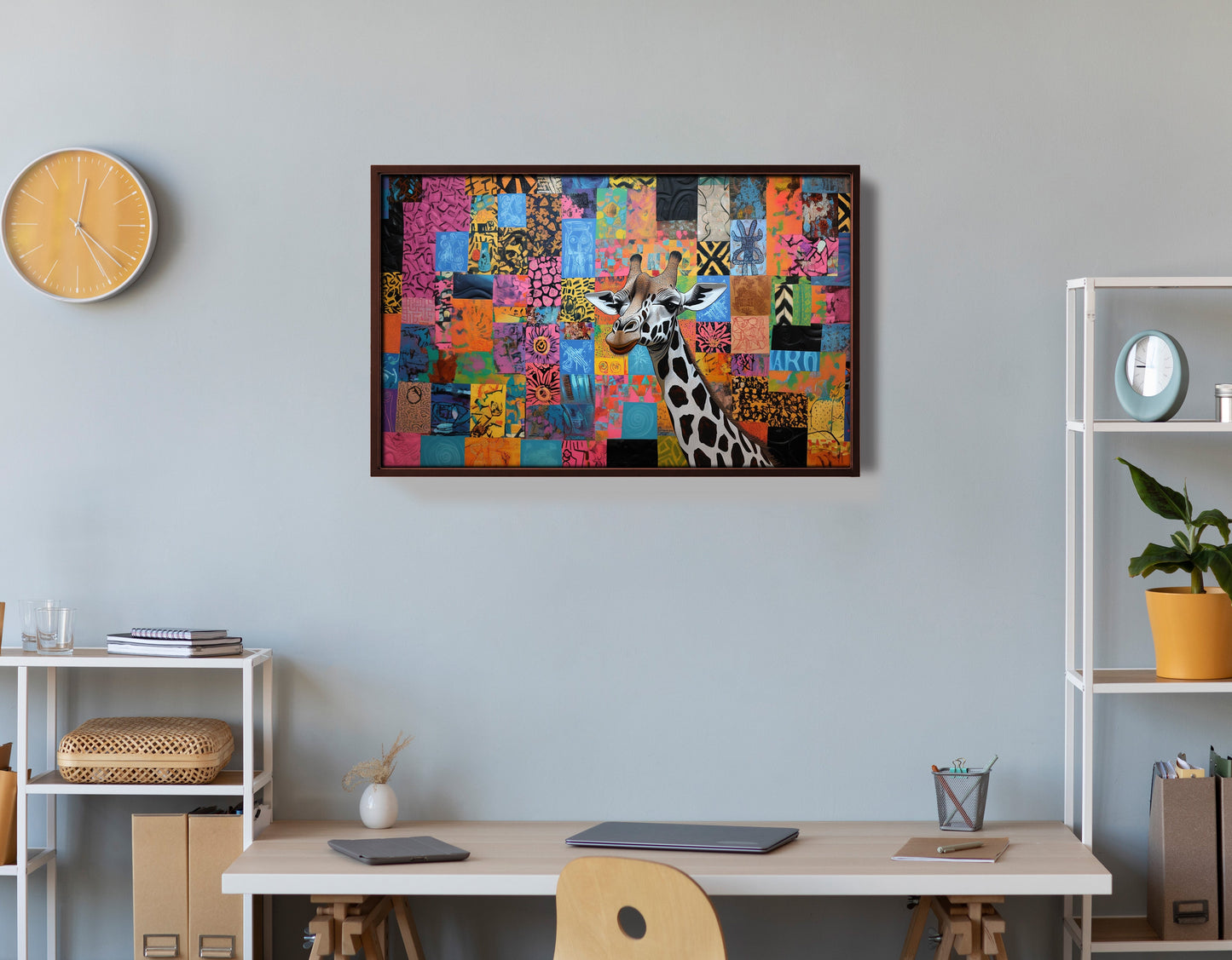 Colorful Patchwork Giraffe African American canvas print view 36