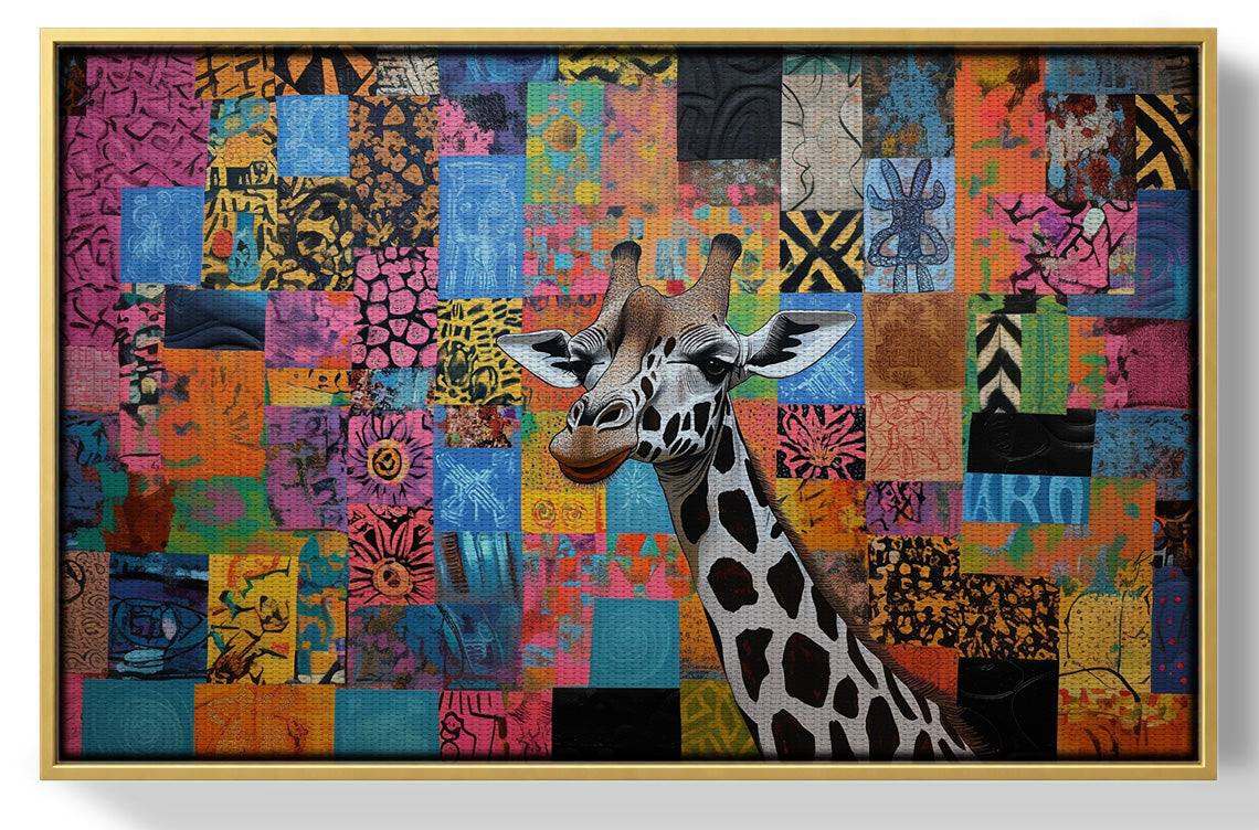 Colorful Patchwork Giraffe African American canvas print view 37