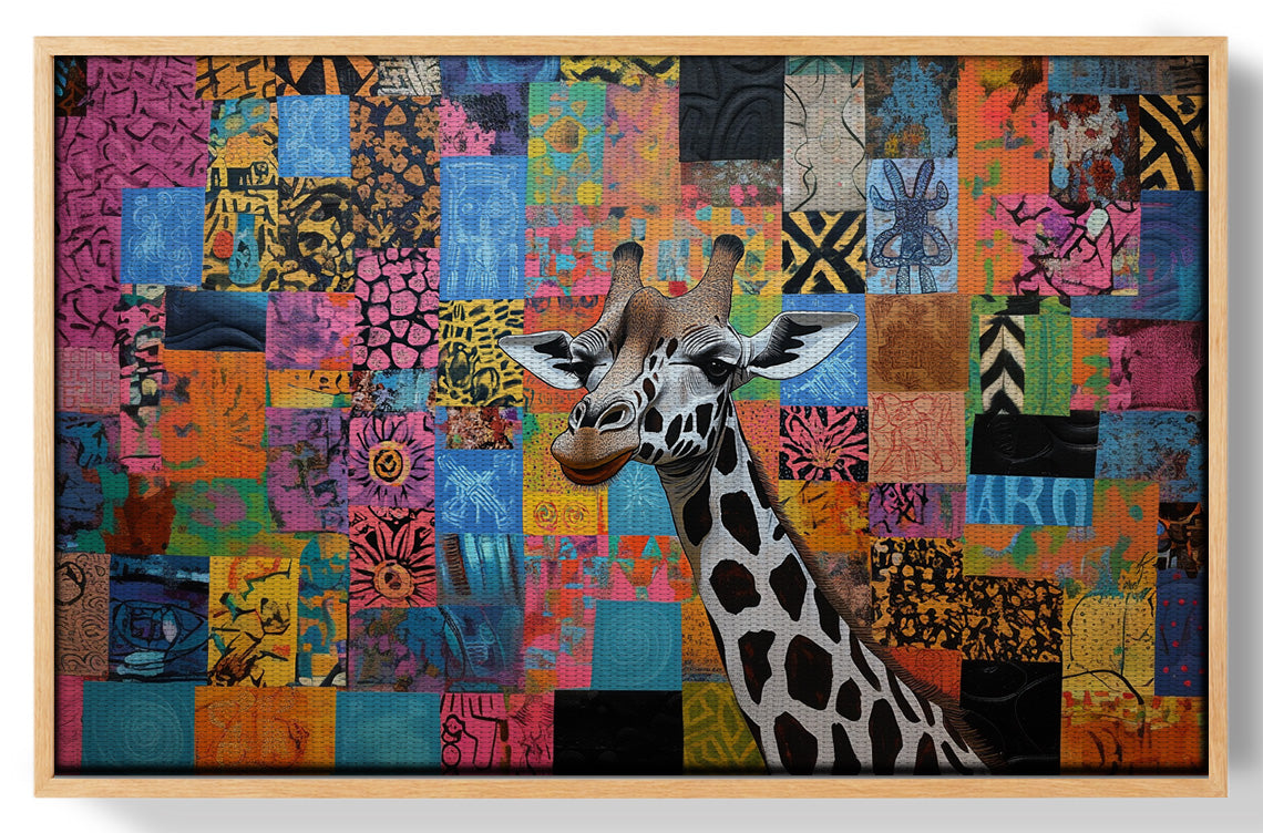 Colorful Patchwork Giraffe African American canvas print view 49