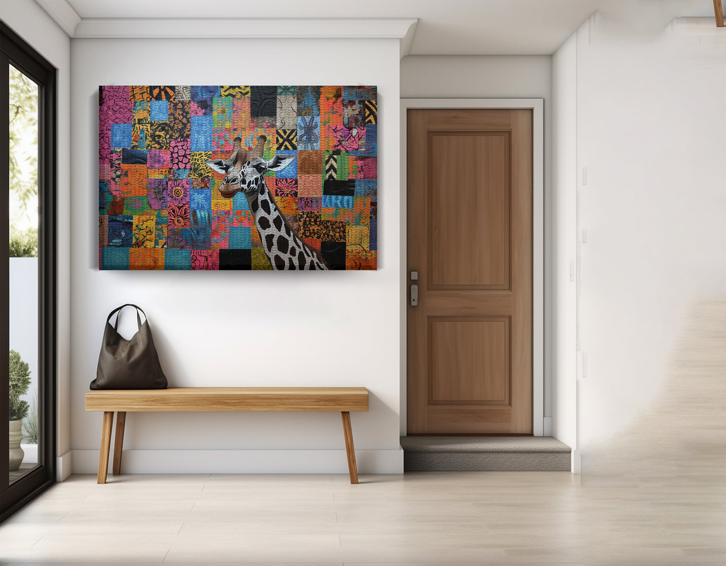Colorful Patchwork Giraffe African American canvas print view 17