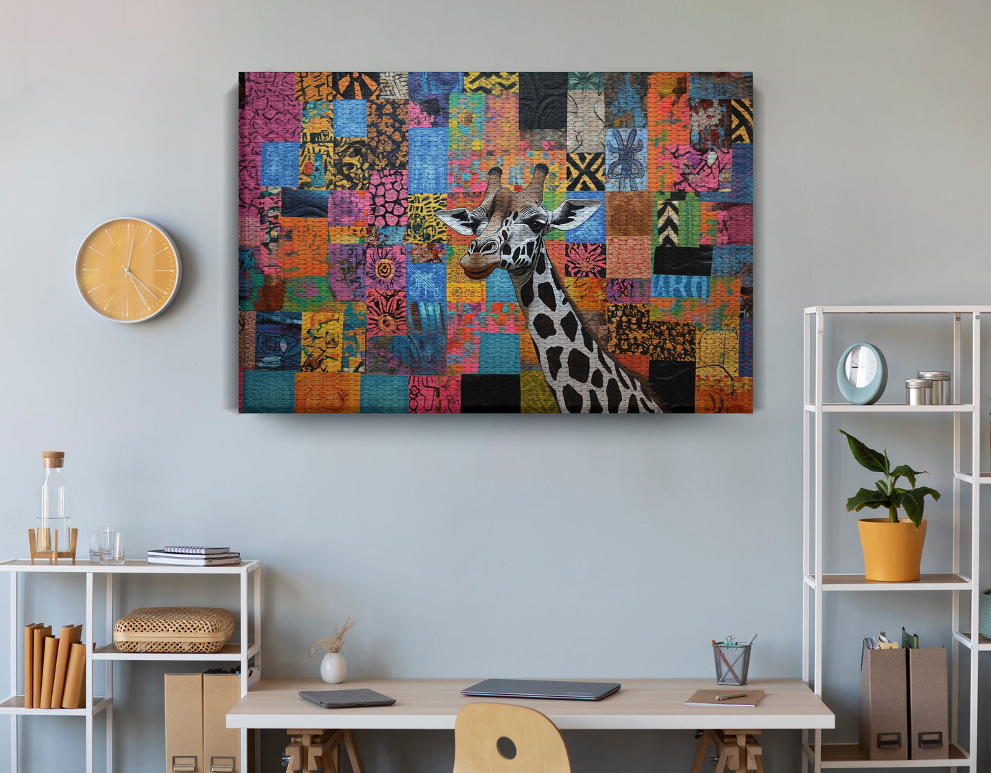 Colorful Patchwork Giraffe African American canvas print view 18