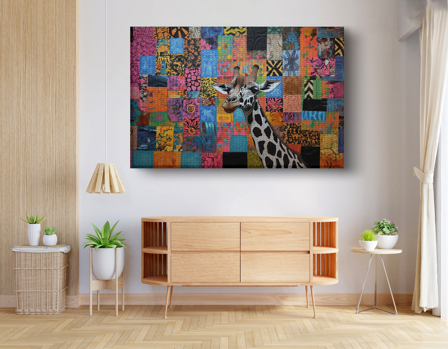 Colorful Patchwork Giraffe African American canvas print view 14