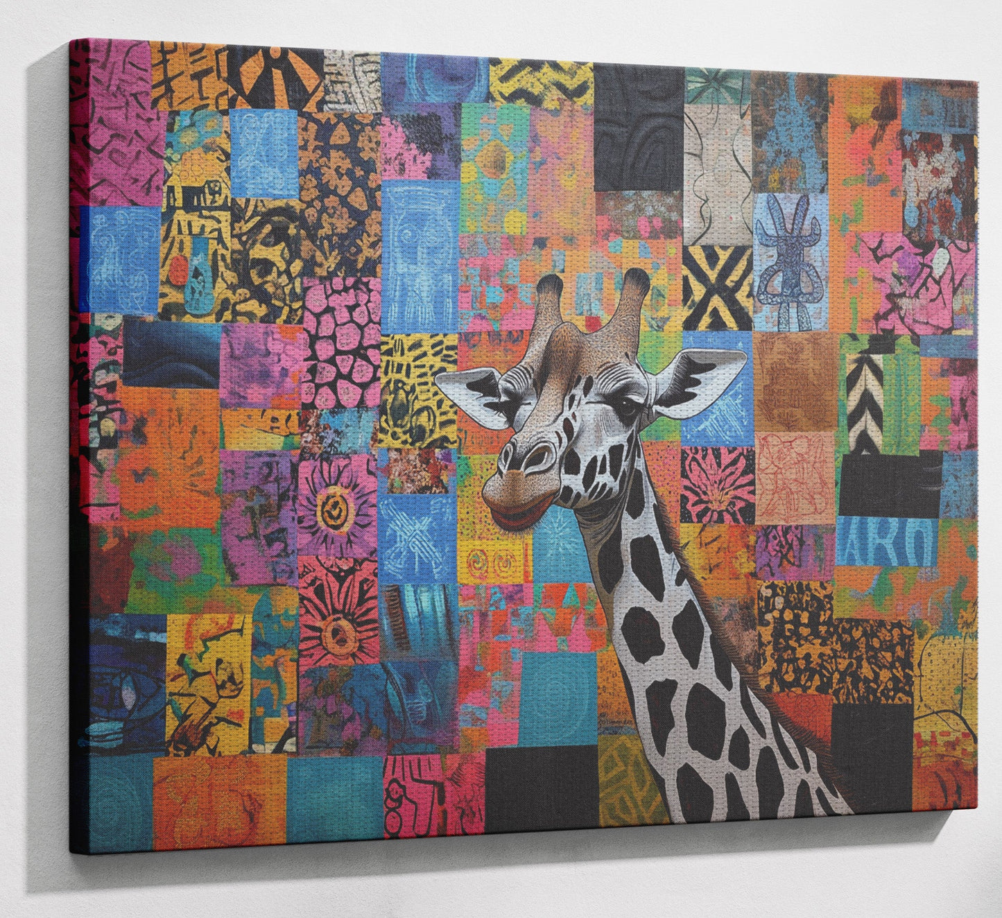 Colorful Patchwork Giraffe African American canvas print view 13