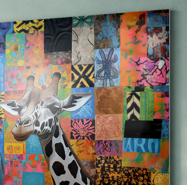 Colorful Patchwork Giraffe African American canvas print view 22