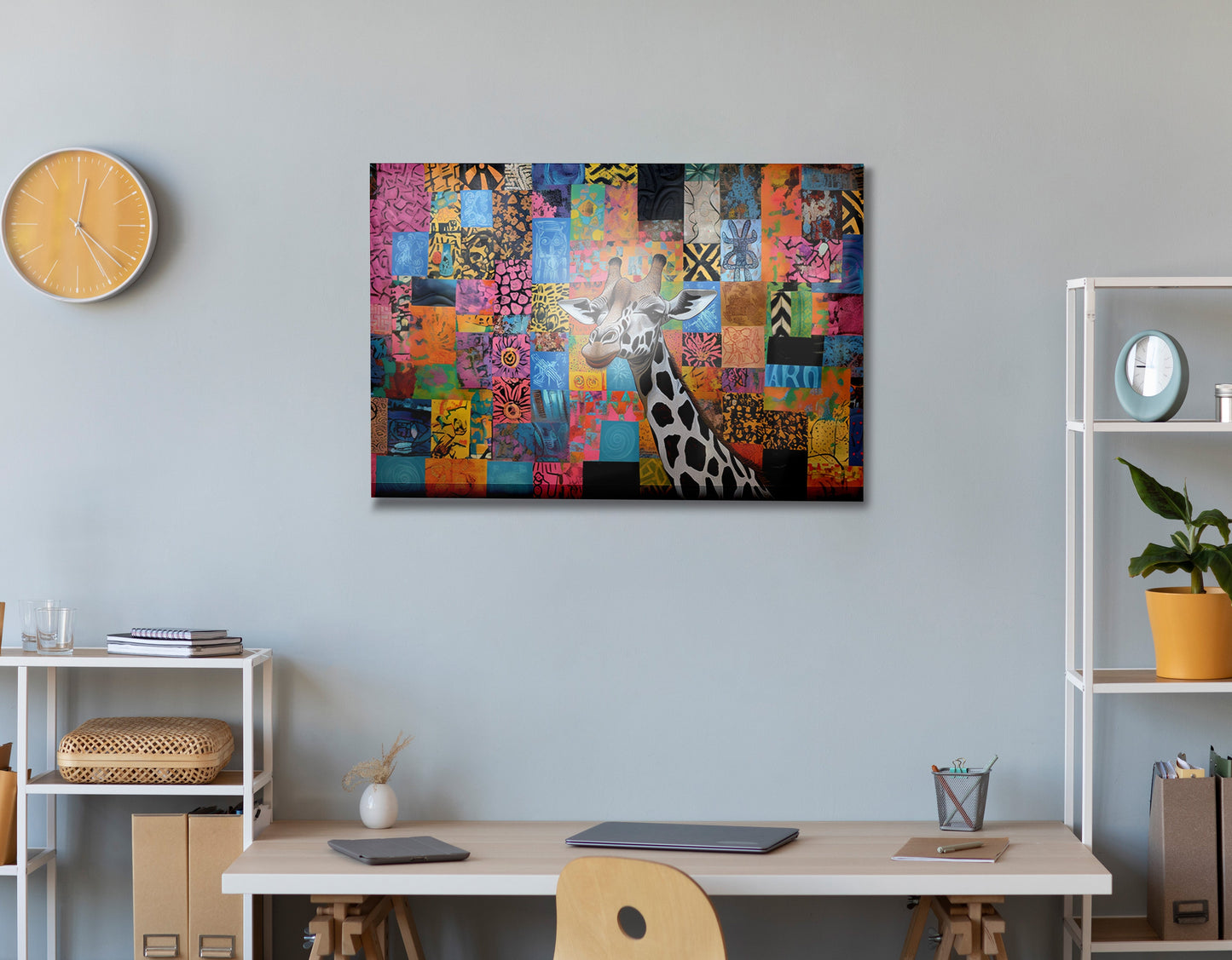 Colorful Patchwork Giraffe African American canvas print view 24