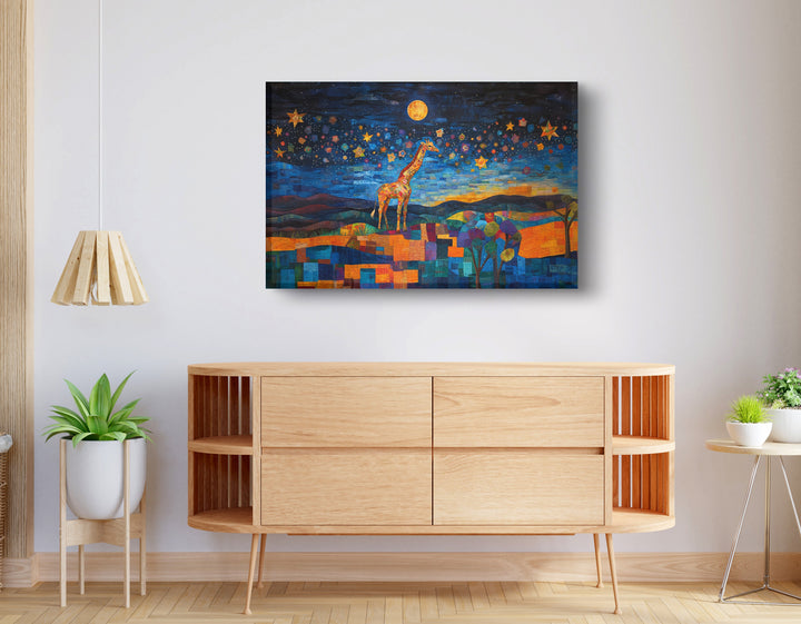 Blue Moon Giraffe Safari Black Wall Art