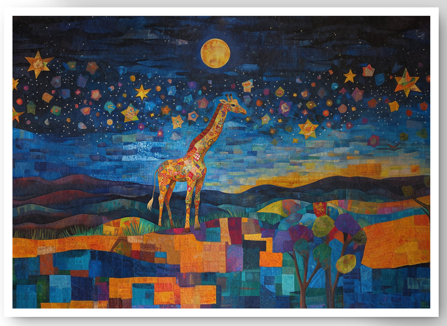 Blue Moon Giraffe Safari Black African American canvas print by MoomZee Artwork