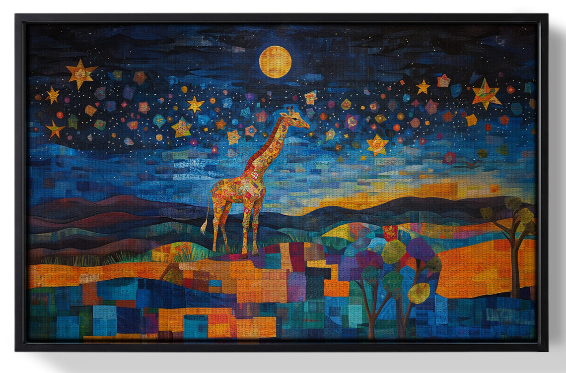 Framed Blue Moon Giraffe Safari Black African American canvas print for home decor