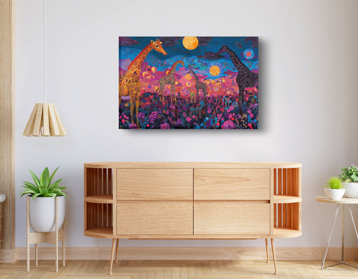 Giraffe Family Floral African American Wall Art