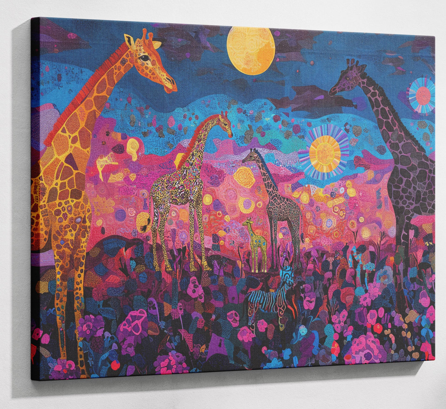 Giraffe Family Floral African American canvas print canvas print with visible wall art format