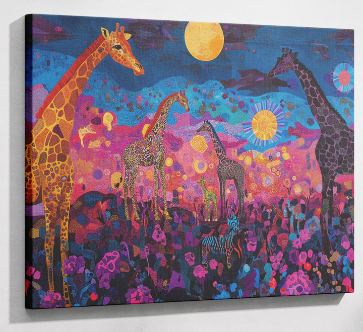 Giraffe Family Floral African American canvas print canvas print with visible wall art format