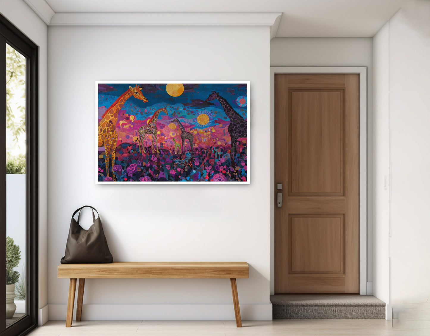 Giraffe Family Floral African American canvas print home decor view