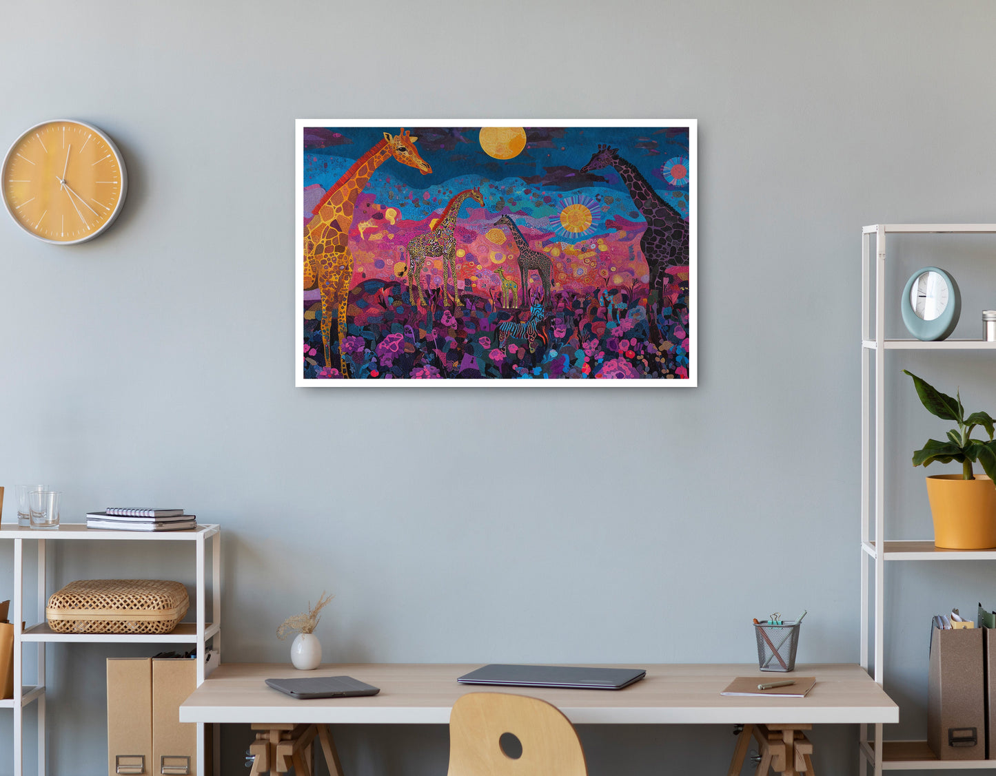 Giraffe Family Floral African American canvas print print view