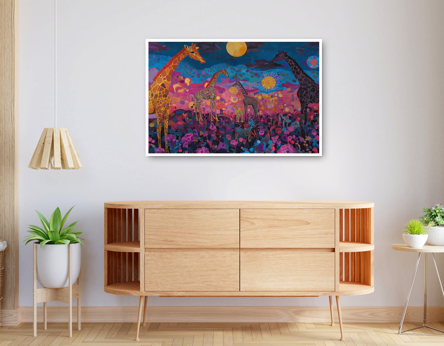 Alternate view of Giraffe Family Floral African American canvas print