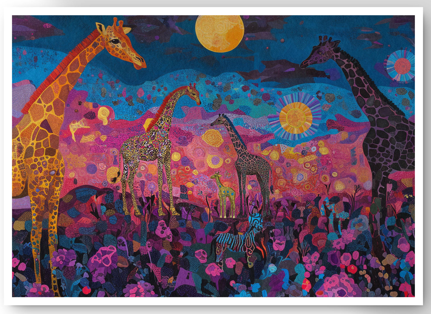 Giraffe Family Floral African American canvas print by MoomZee Artwork