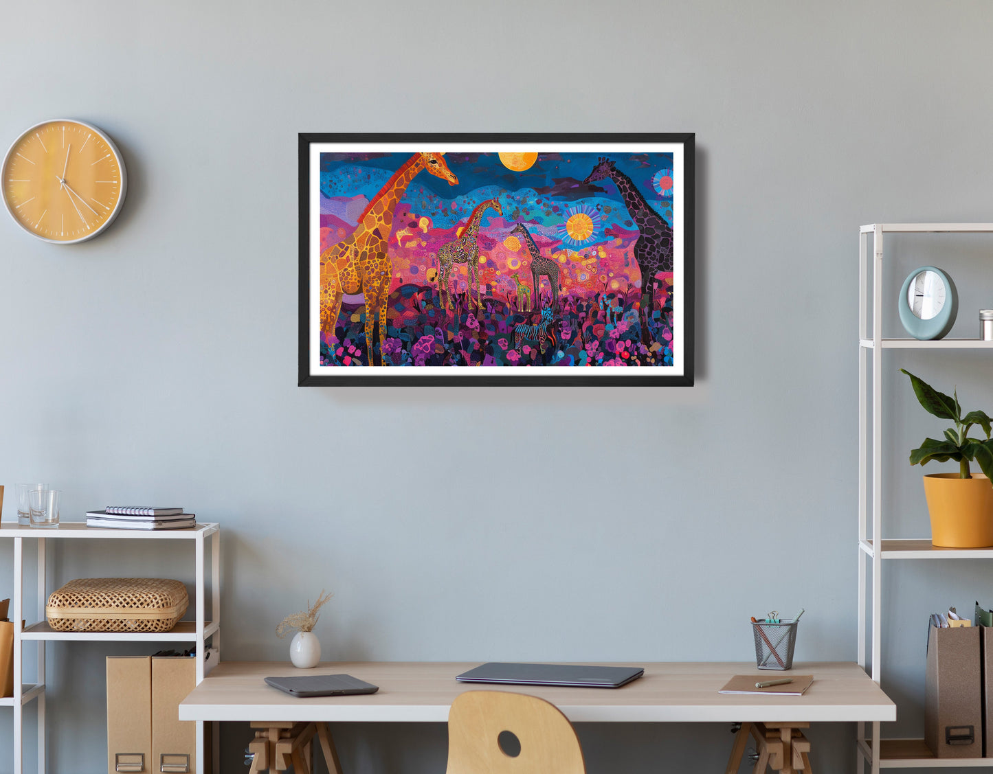 Giraffe Family Floral African American canvas print view 72