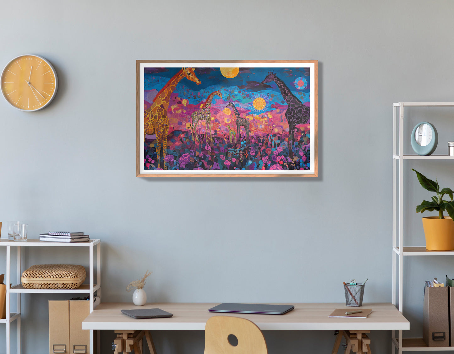Giraffe Family Floral African American canvas print view 84