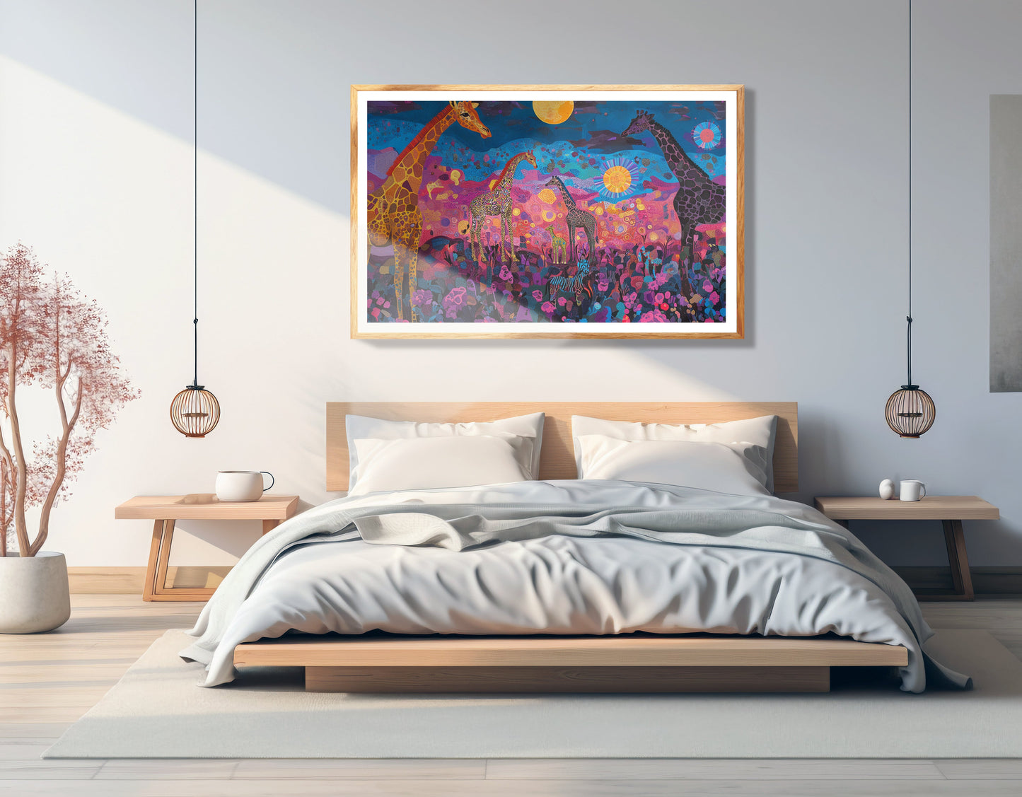Giraffe Family Floral African American canvas print view 75