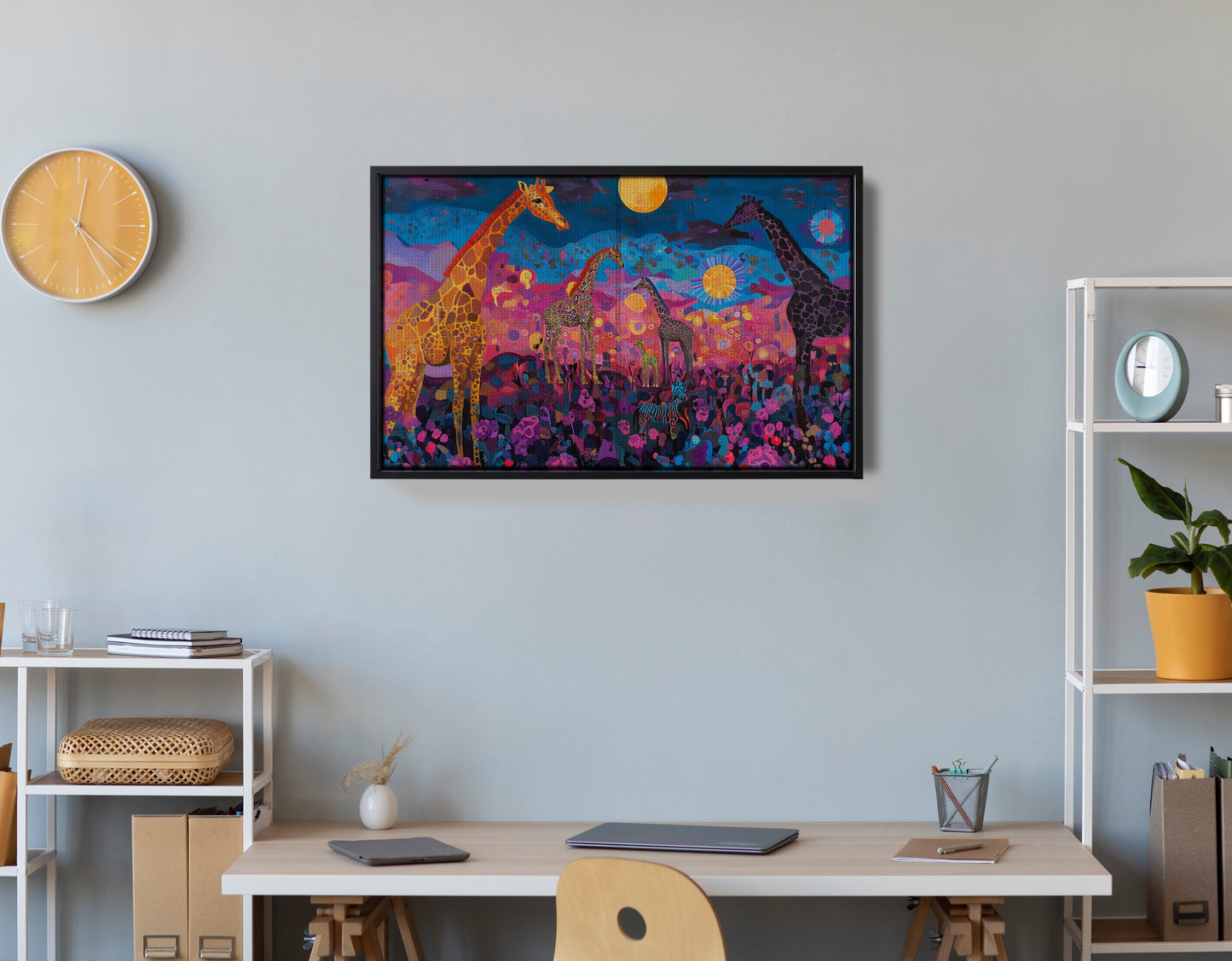 Giraffe Family Floral African American canvas print view 30