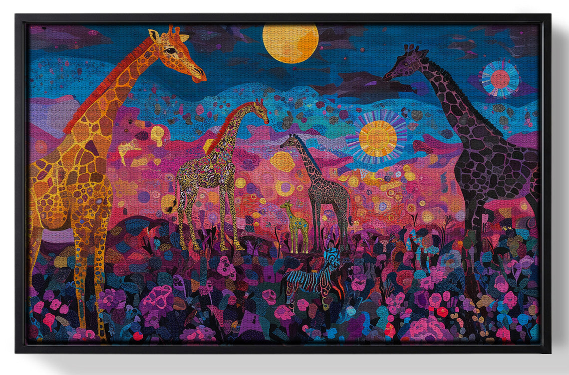 Framed Giraffe Family Floral African American canvas print for home decor