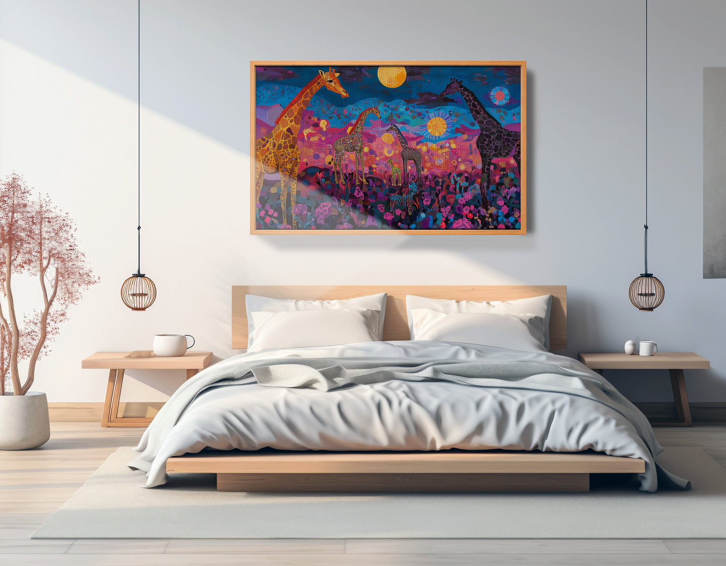 Giraffe Family Floral African American canvas print view 45