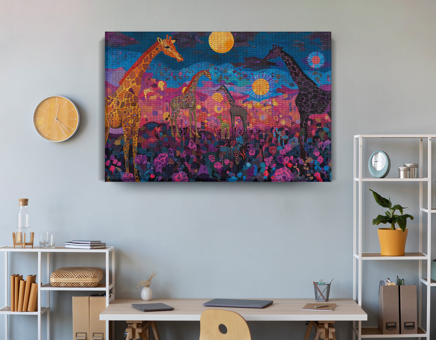Giraffe Family Floral African American canvas print view 18